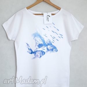 handmade koszulki ryby koszulka bawełniana biała s/m