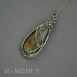 Prezent Wisiorek z labradorytem wire wrapping stal chirurgiczna złoty