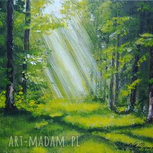 obraz ręcznie malowany akrylowy im dalej w las - 24x30cm, słońce na łące