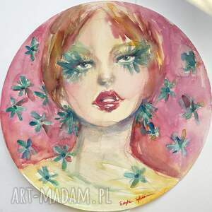 Flower fluff. Akwarela na papierze w okrągłym formacie