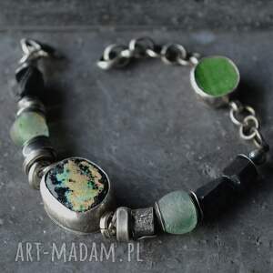 srebrna bransoletka, afgańskie, turmalin szkło antyczne