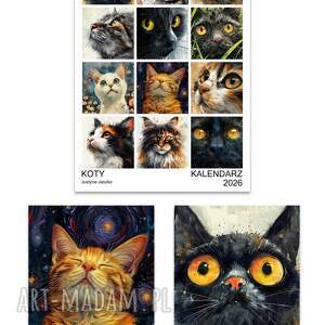 kalendarz 2026 koty 15x21 cm, prezent kotem planner