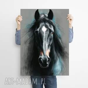Prezent Czarny koń - grafika na plakacie na A3, plakat