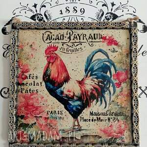 selena art dekoracyjny obrazek decoupage z kogutem, vintage, prowansja, shabby