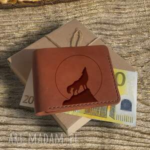 handmade portfel mięski skórzany z grawerem z wilkiem personalizowany handmade