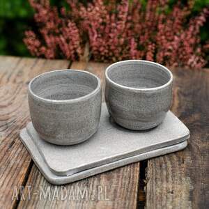 handmade ceramika 2 szt czarka espresso z podstawką - szary beton - 180 ml