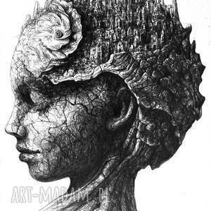 sen druidki rysunek piórkiem nowość, surrealizm, fantastyka