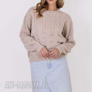 handmade swetry sweter w warkoczowy wzór - swe323 beż mkm