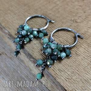 kolczyki - szmaragd na kole ii, srebro oksydowane, 925