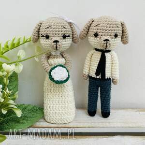 młoda para pieski ręcznie robione prezent ślubny, maskotki ślubne, dekoracja