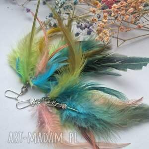 Kolczyki delikatne leciutkie pióra rękodzieło pio, re, pi, et