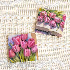 ręczne wykonanie podkładki para podkładek - tulipany