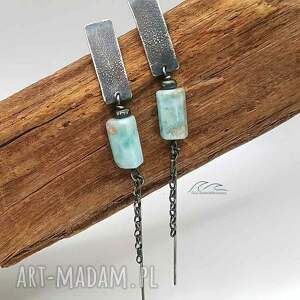 kolczyki z surowym larimarem koczyki kamieniem sztyft, srebro