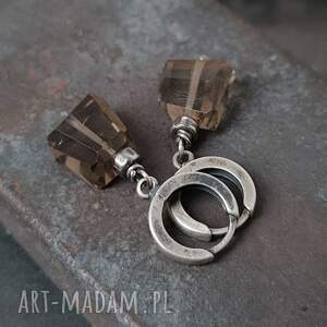 kolczyki z kwarcem dymnym 1, srebro oksydowane, kamienie naturalne