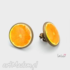 kolczyki sztyfty pomarańcza owoce kolorowy natura, cytrus grafika