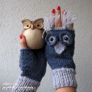 handmade rękawiczki sowy