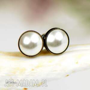 srebrne sztyfty z perłami swarovskiego b781, perłowe kolczyki eleganckie