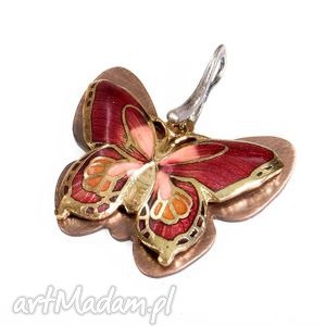 kolorowy motyl bordo b35, wisiorek, cloisonne