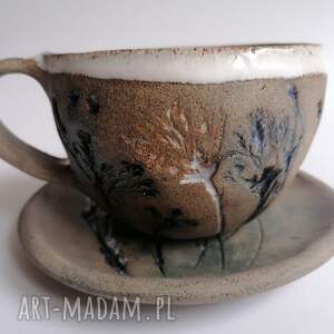 komplet chabrowe pole 2 ceramika rękodzieło filiżanka z gliny kawy