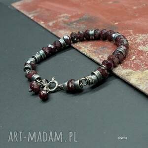 granat - bransoletka 027, biżuteria autorska, granaty biżuteria, srebro