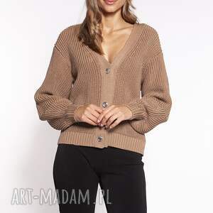 swetry kardigan z ozdobnymi guzikami - swe263 mocca mkm, sweter długim