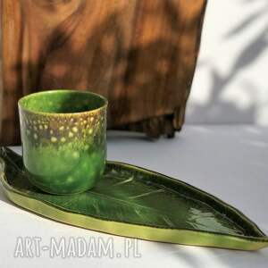 ręcznie wykonane ceramika liść ceramiczny - talerz ozdobny plus czarka