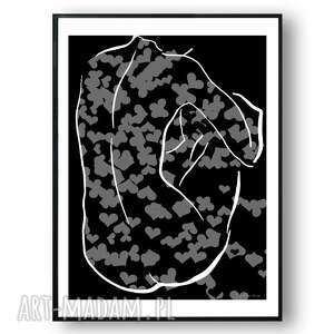 grafika w ramie czarno biała walentynka 30x40 z sercem kobieta, romantyczne