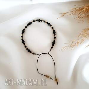 Czarna bransoletka z onyksem biżuteria, kamienie naturalne, regulowana, onyks, na nitce, pomysł