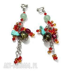 Kolorowe klipsy boho z koralikami - biżuteria handmade
