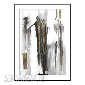 Grafika z cyklu Obecność malowana i złocona ręcznie 21cm x 30cm