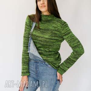półgolf zielony melanż - Ubrania swetry