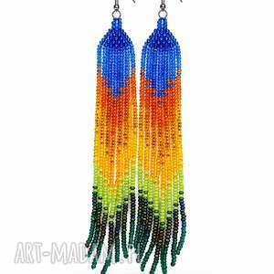 kolczyki chwosty z koralików - tęczowe boho handmade 14 cm kolorowa bizuteria