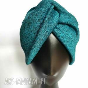 ręczne wykonanie czapki turban niebieski turkus dzianina box t1 rozmiar uniwersalny