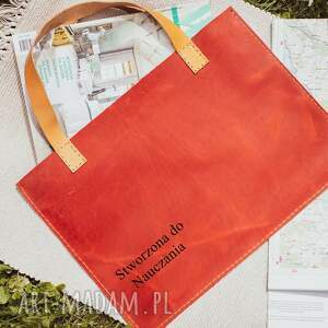 handmade pprezent dla nauczyciela, na zakończenie roku, personalizowana torba, skórzana