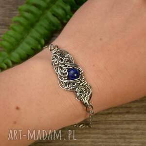 handmade bransoletka lapis lazuli wire wrapping stal chirurgiczna