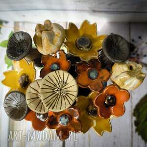 jesienny bukiet kwiatów 15 szt, ceramiczne kwiaty, jesienne dodatki, jesienna