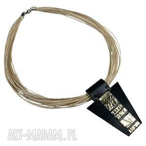 PMPB-Style - Czarno - złota skórzana zawieszka na lnianej bazie - naszyjnik, ze skóry