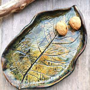 handmade ceramika ceramiczny talerz, liść patera (c76)