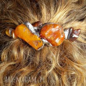 handmade ozdoby do włosów spinka do włosów: bursztyn i karneol
