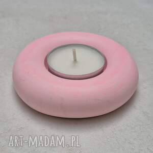 świecznik na tealight - oponka gips polimerowy, podstawka pod świecę różowa