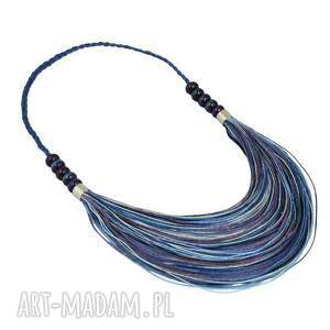 Naszyjnik lniany stopniowany w fioletowo niebieskiej tonacji