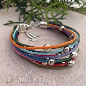 Tęczowa bransoletka ze sznurków w174, sznurka