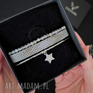 zestaw bransoletek lunar grey - labradoryt i hematyt szara bransoletka biżuteria