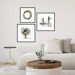 Tryptyk Obecność - grafiki malowane i złocone ręcznie 2 x (35cm