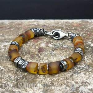 bransoletka, srebro i - bursztyny