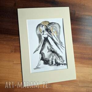 anioł grafika w passe - partout 21cm x 30cm, prezent, aniołek