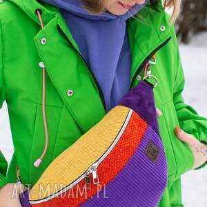 Duża fioletowa nerka damska ze sztruksu kolorowa torebka dla kobiety