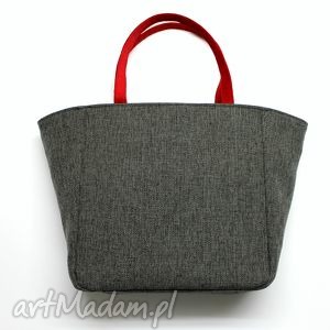 handmade na ramię shopper bag worek - tkanina dark grey i czerwony