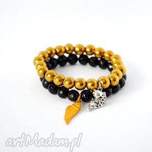 handmade bracelet by sis: złote skrzydło w czarnym onyksie