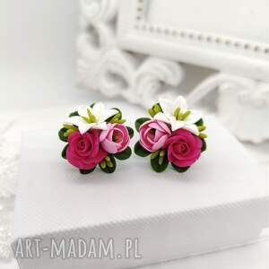 Kolczyki sztyfty 2,5 cm - mini bukiecik róże, lilie, tulipany, stal